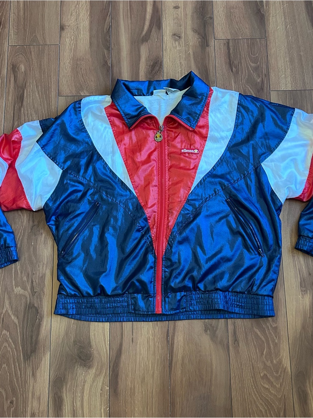 Ellesse Vintage Men's Colorblock Windbreaker Jacket Zip Up Blue/Red/White